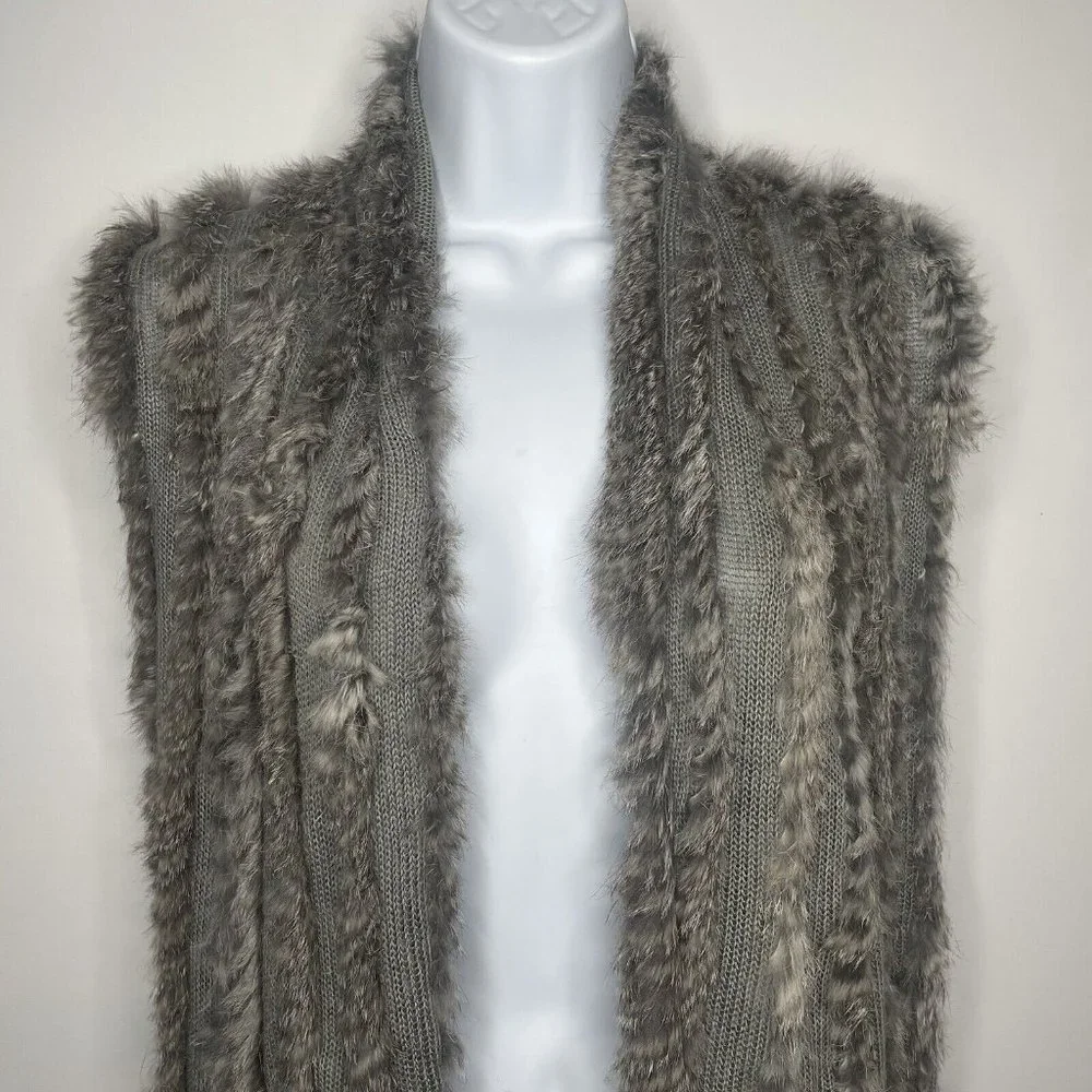 💜 3/$30 Gray Knit Angora Rabbit Fur Asymmetric Open Front Cardigan Sweater - Picture 2 of 8